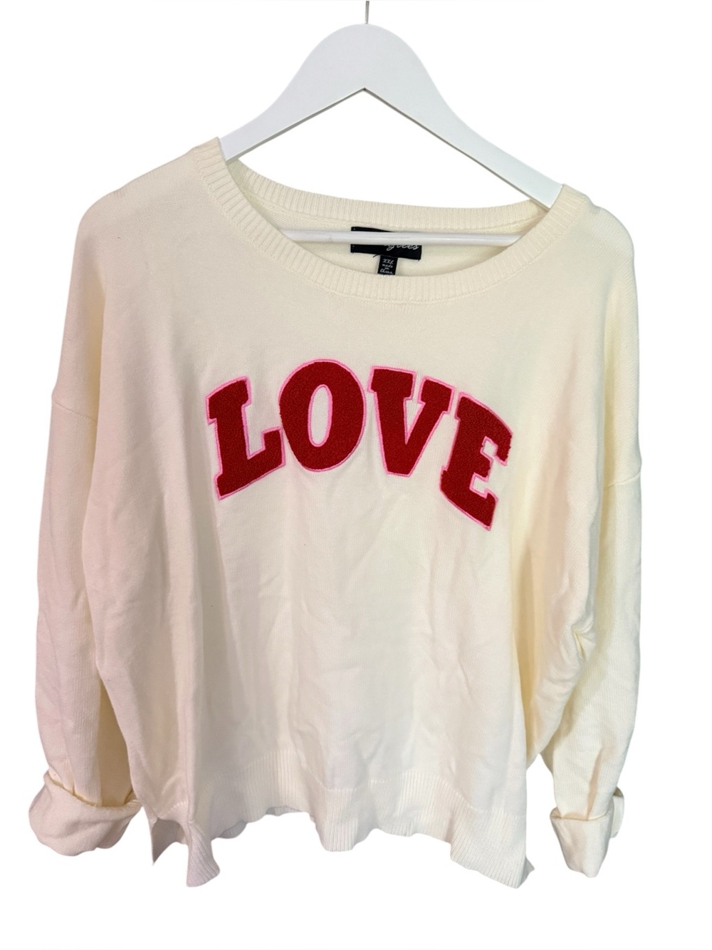 Cream "LOVE" Crew Neck Sweater Red Applique trending on TikTok Valentines Day